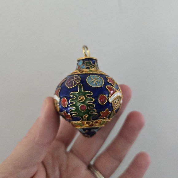 VTG Enamel Cloisonne Christmas Collectible Ornament Snowman Round - Picture 2 of 7